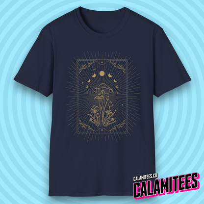 Mystical Cosmic Mushroom Celestial Moon Phases Spiritual Boho T-Shirt