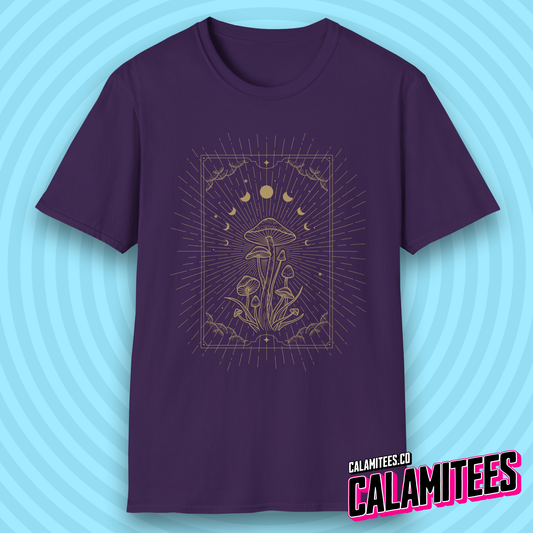 Mystical Cosmic Mushroom Celestial Moon Phases Spiritual Boho T-Shirt