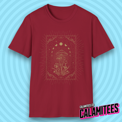 Mystical Cosmic Mushroom Celestial Moon Phases Spiritual Boho T-Shirt
