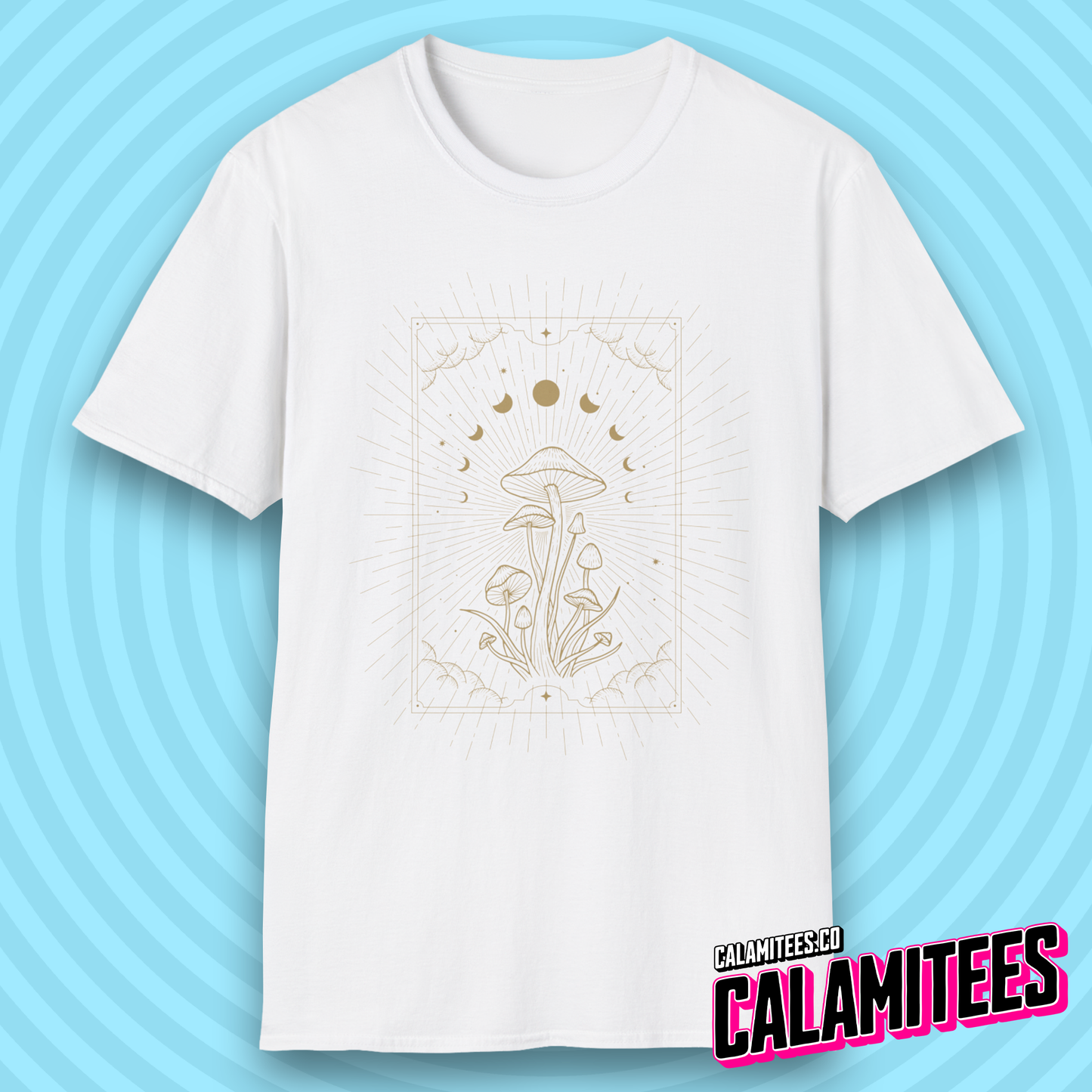 Mystical Cosmic Mushroom Celestial Moon Phases Spiritual Boho T-Shirt