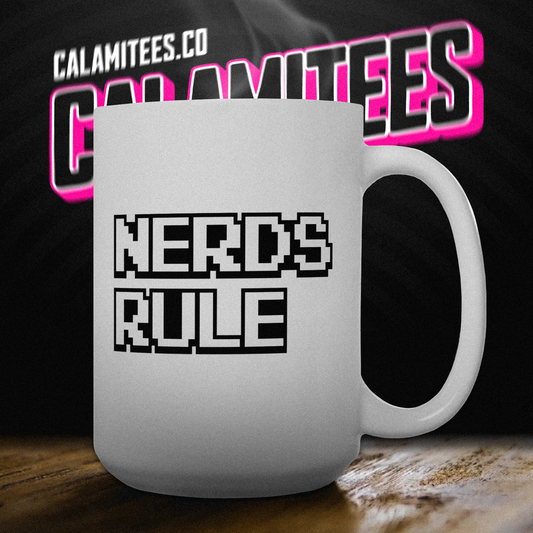 Nerds Rule 8-Bit Pixel Geek Style 15 oz Ceramic Coffee Mug