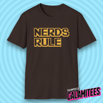 Nerds Rule 8-Bit Pixel Text 80s Retro Style Geek T-Shirt