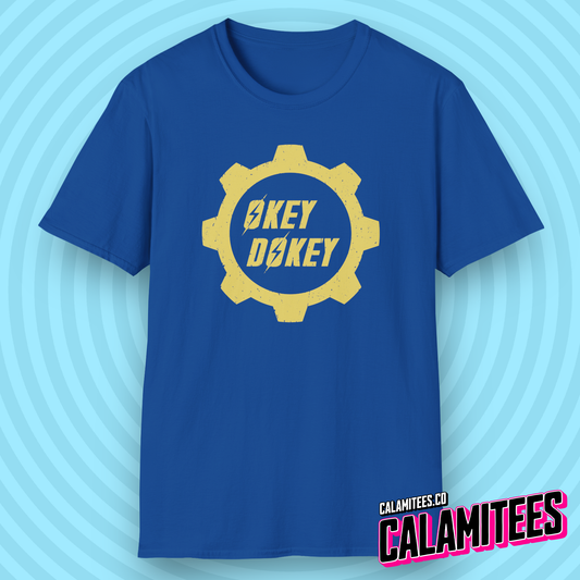 Okey Dokey Distressed Fallout Style Logo Graphic T-Shirt