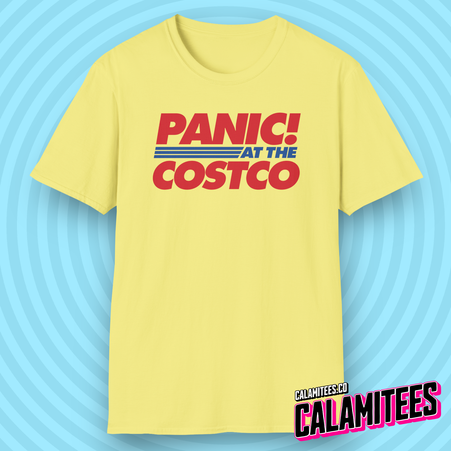 Panic At The Costco Funny Logo Graphic Tee Panic At The Disco Parody T-Shirt