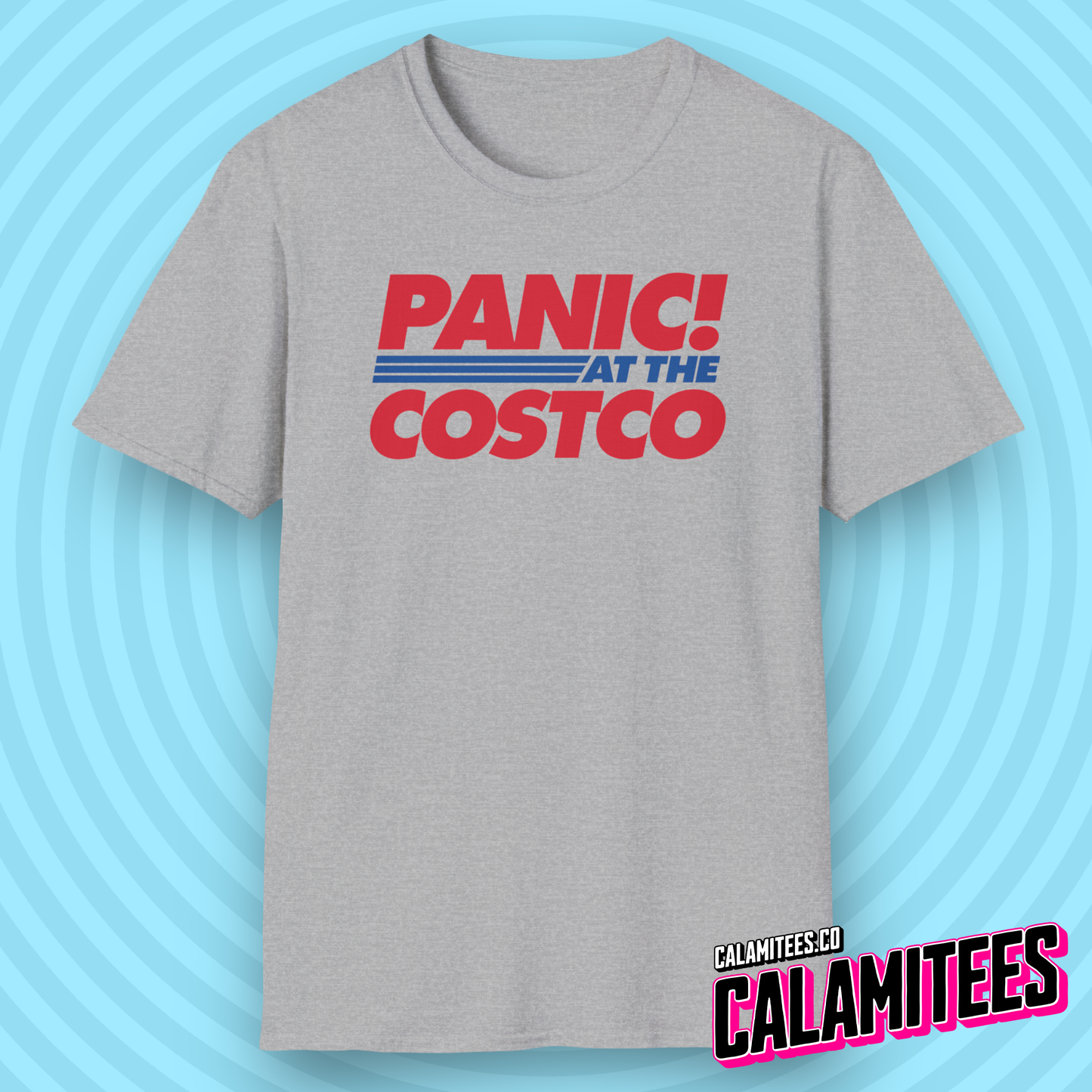 Panic At The Costco Funny Logo Graphic Tee Panic At The Disco Parody T-Shirt