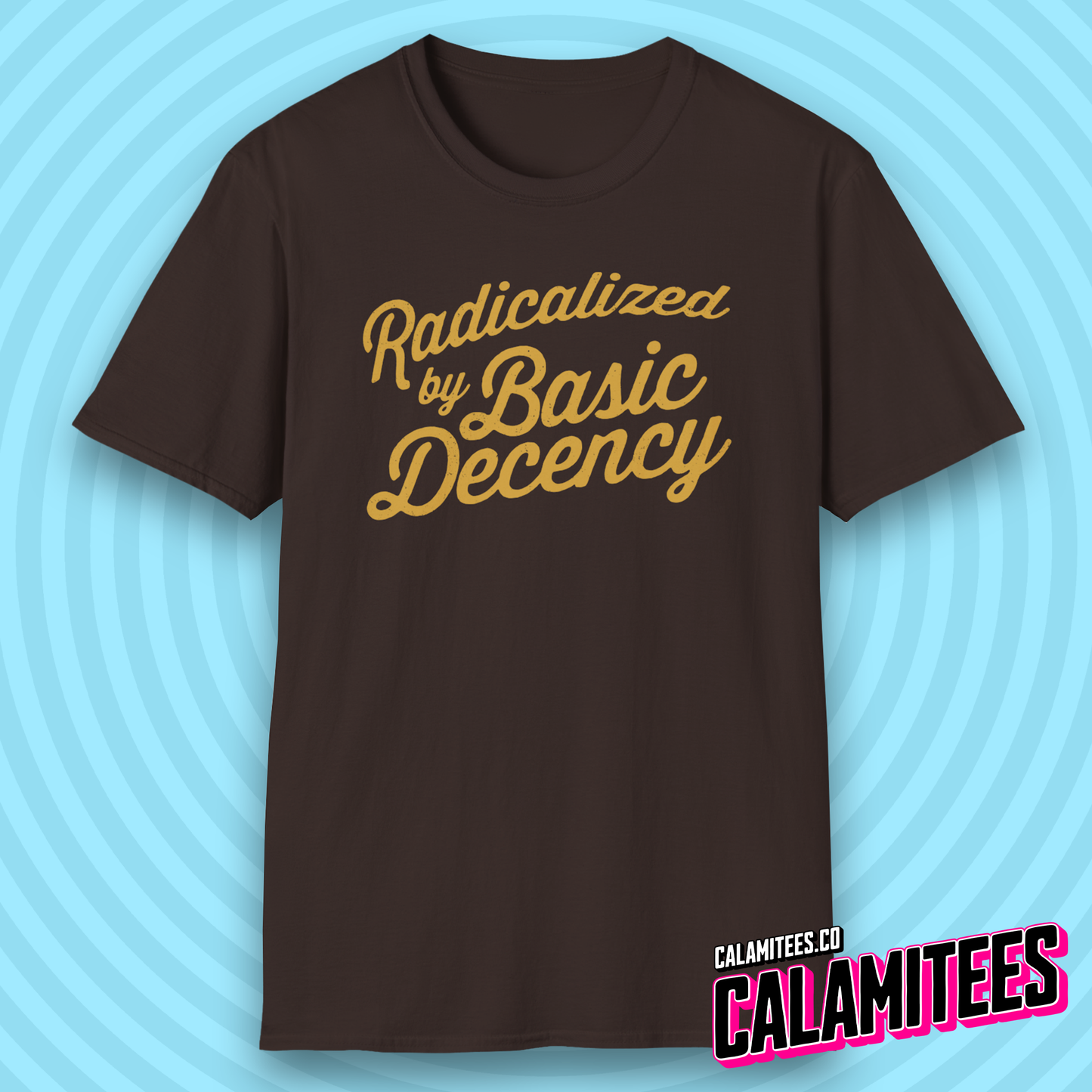 Radicalized by Basic Decency Mildly Distressed Text T-Shirt
