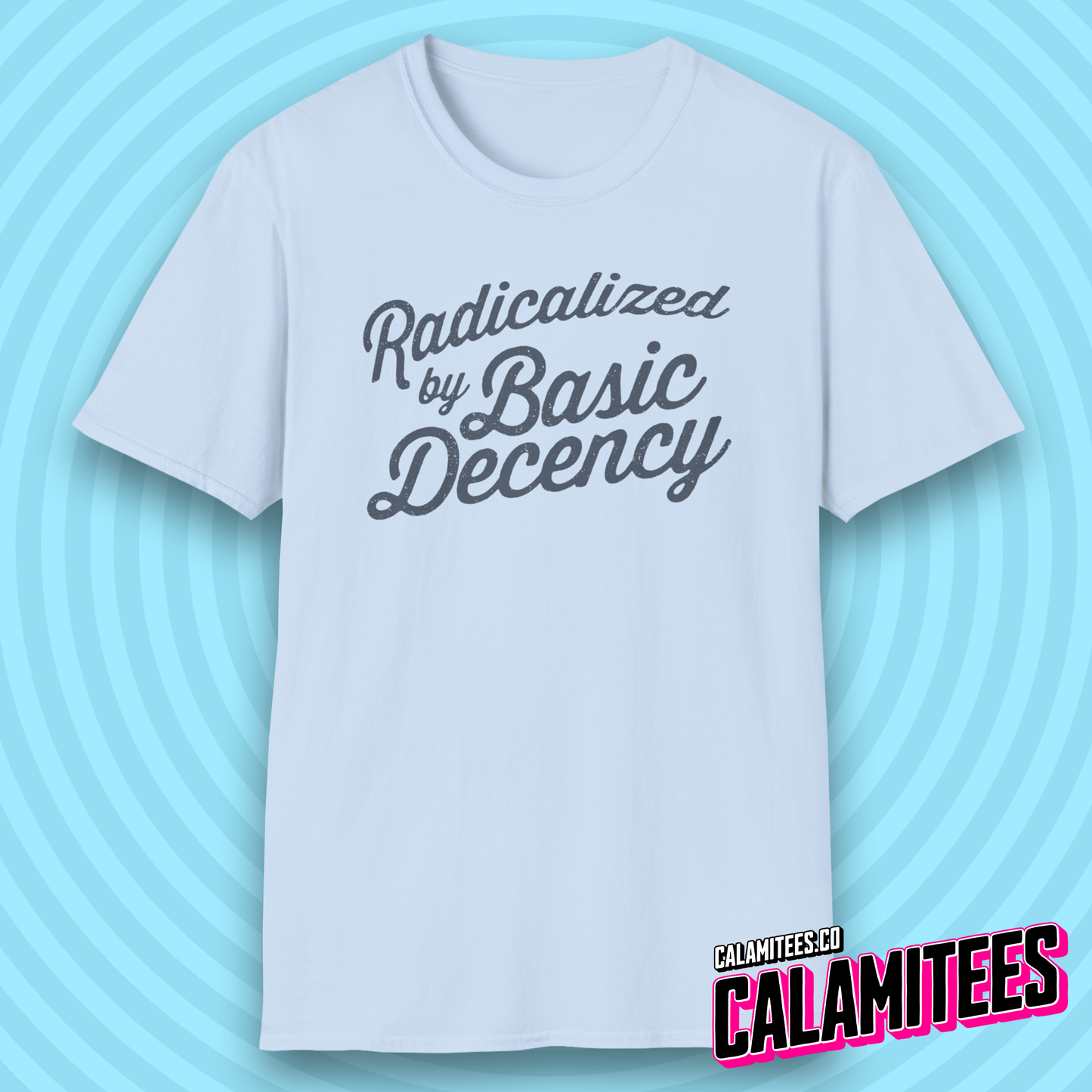 Radicalized by Basic Decency Mildly Distressed Text T-Shirt