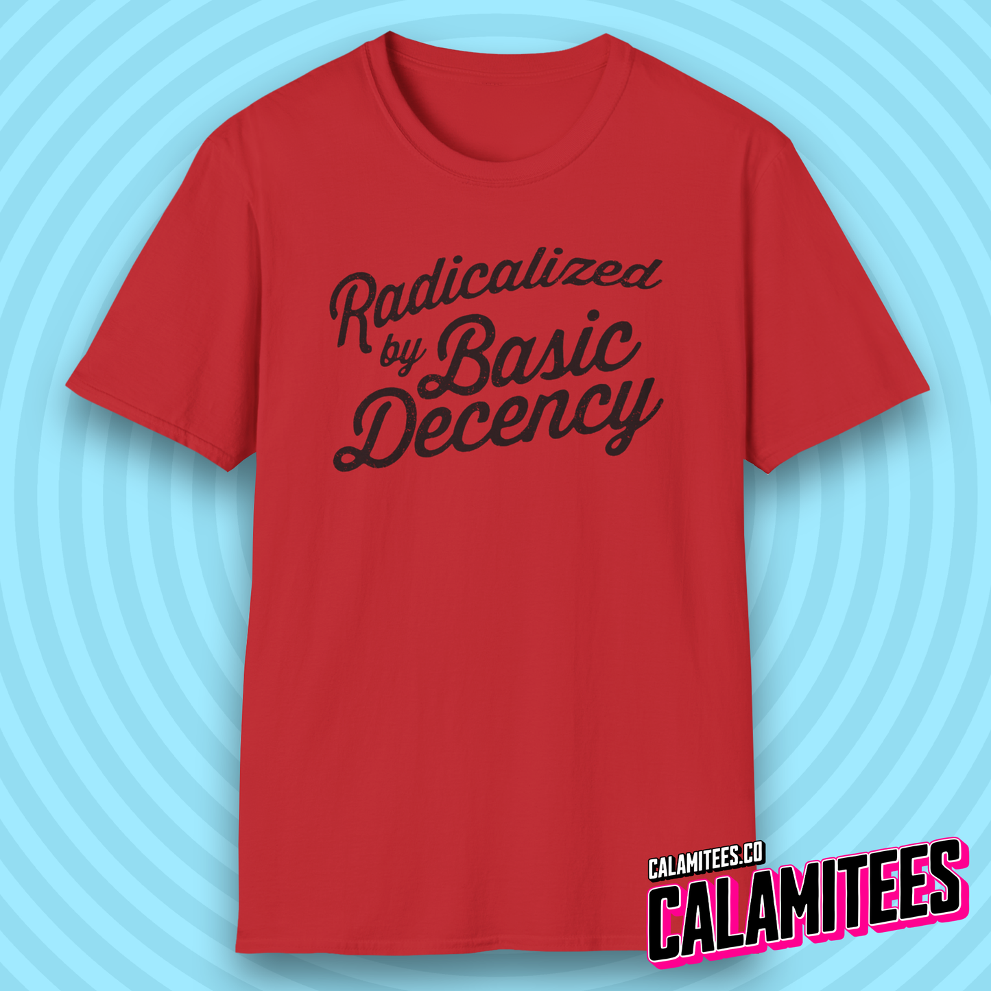 Radicalized by Basic Decency Mildly Distressed Text T-Shirt