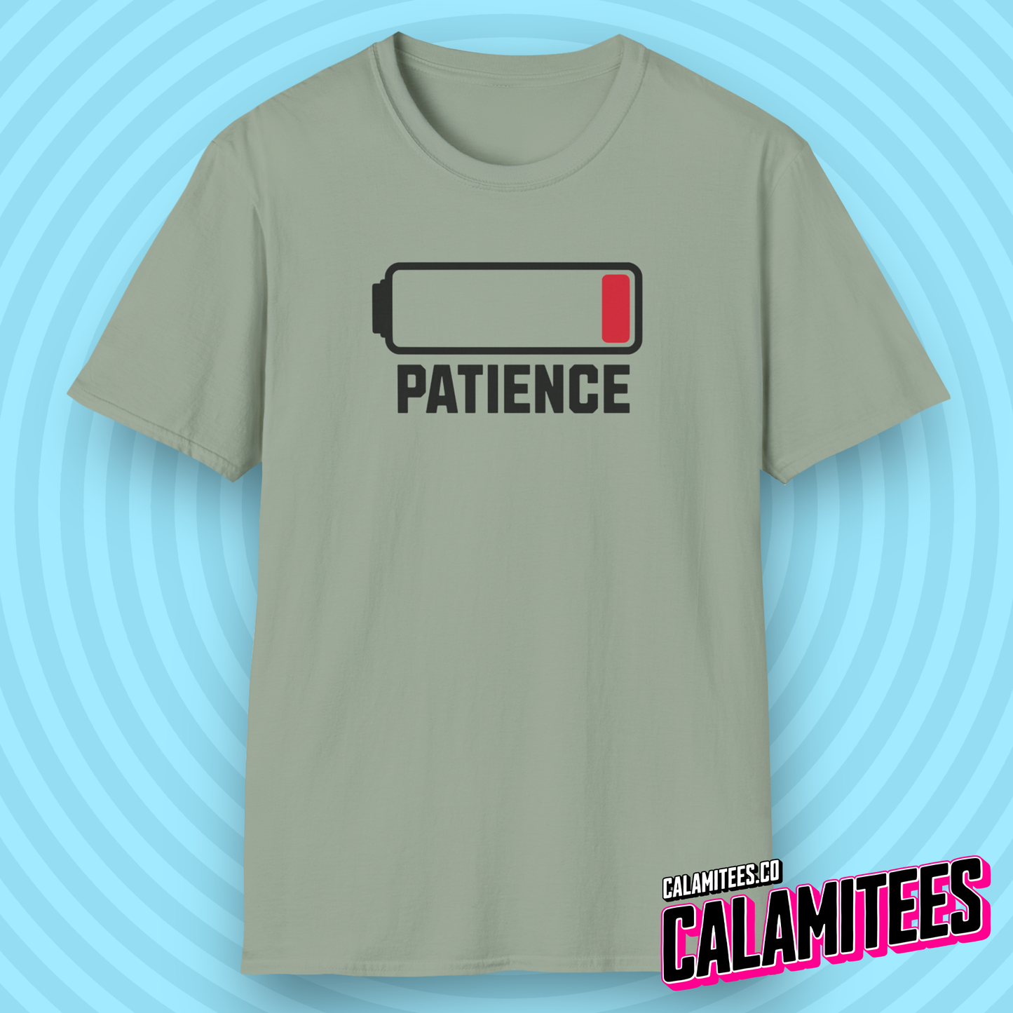 Running Out Of Patience funny low battery icon graphic tee sarcastic humor adulting t-shirt