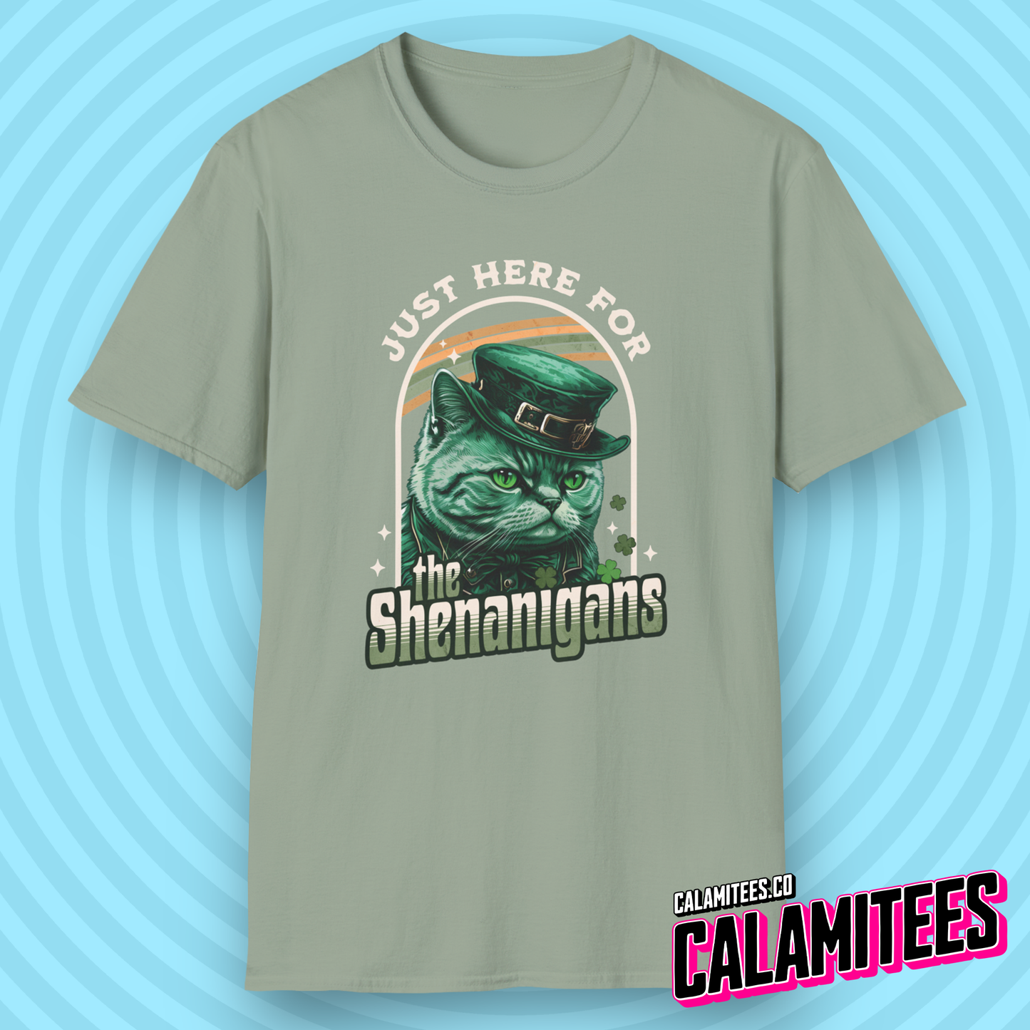 Just Here For The Shenanigans - Irish Leprechaun Cat T-Shirt