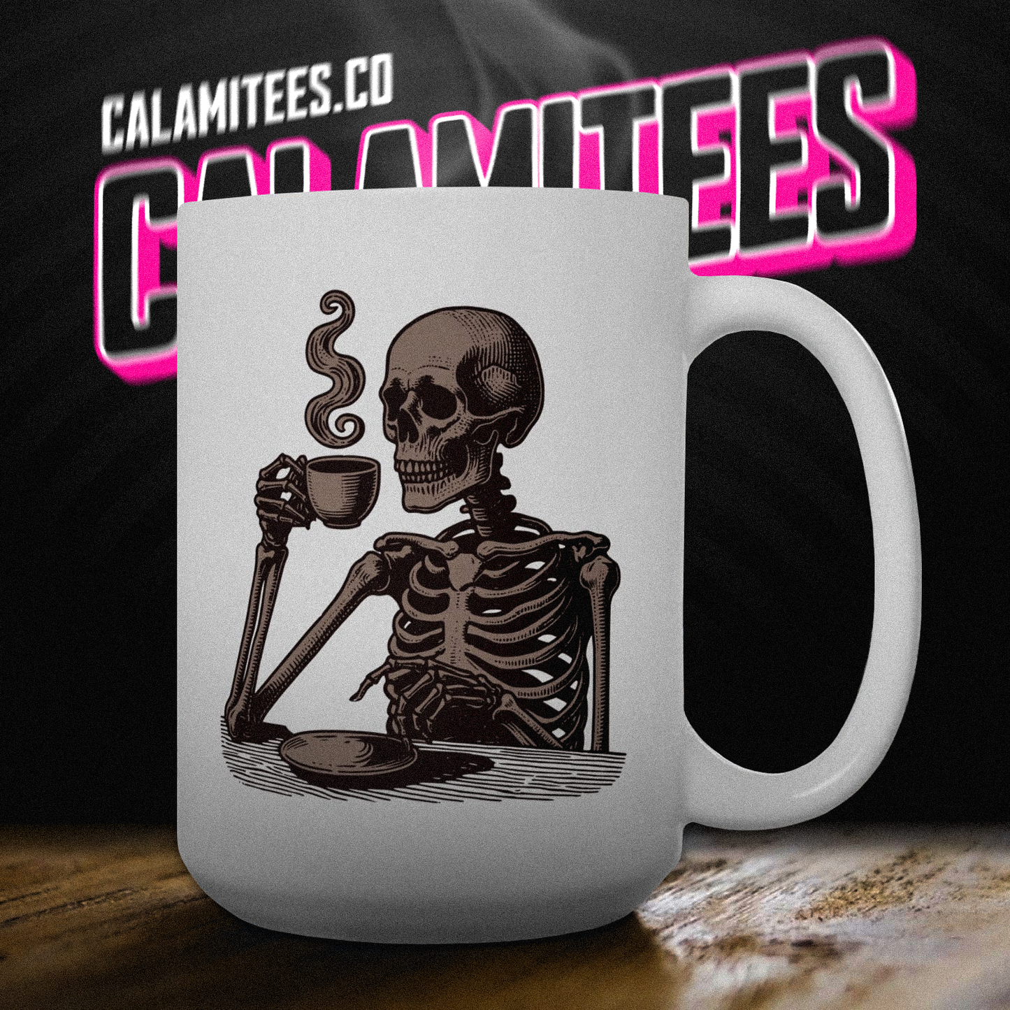 Skeleton Drinking Coffee Vintage Style 15 oz Ceramic Coffee Mug