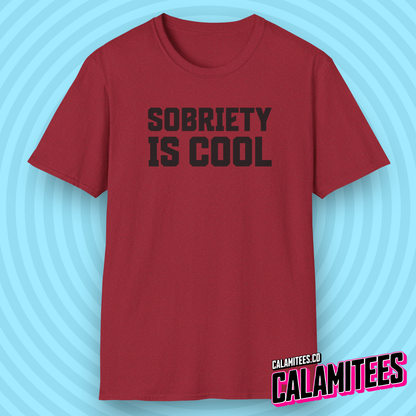 Sobriety Is Cool Bold Text T-Shirt for Sober Non-Drinkers and Alcoholics Anonymous Champions Proud To Be Sober Shirt CALAMITEES.co CalamiTees Graphic Tee