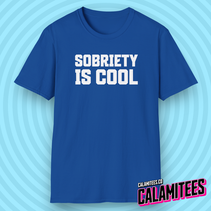 Sobriety Is Cool Bold Text T-Shirt for Sober Non-Drinkers and Alcoholics Anonymous Champions Proud To Be Sober Shirt CALAMITEES.co CalamiTees Graphic Tee