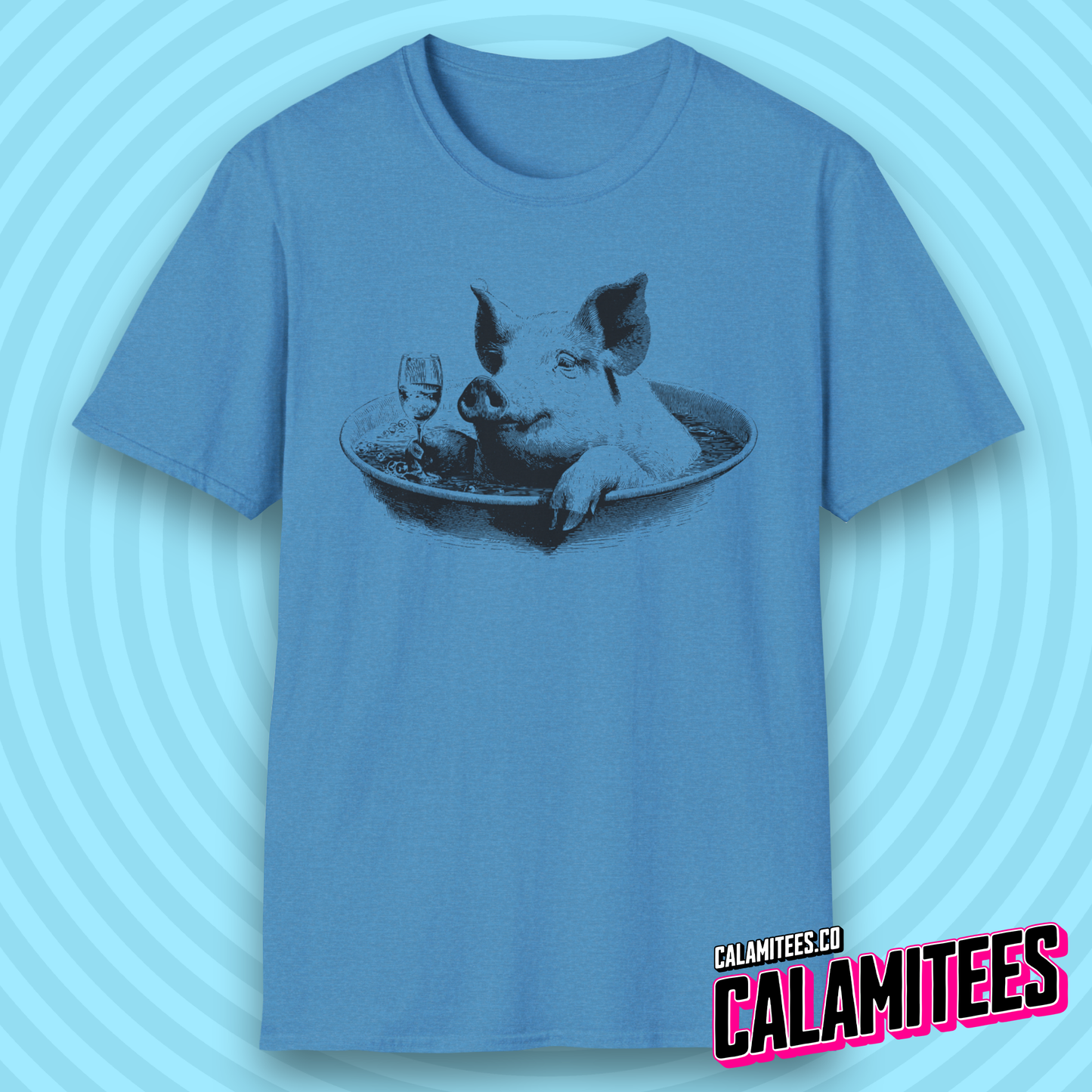 Swine & Wine Pig With a Wineglass Vintage Style Artwork T-Shirt