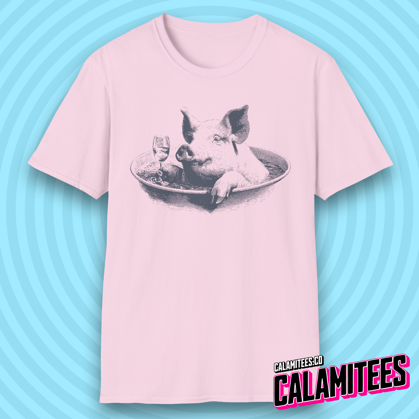 Swine & Wine Pig With a Wineglass Vintage Style Artwork T-Shirt