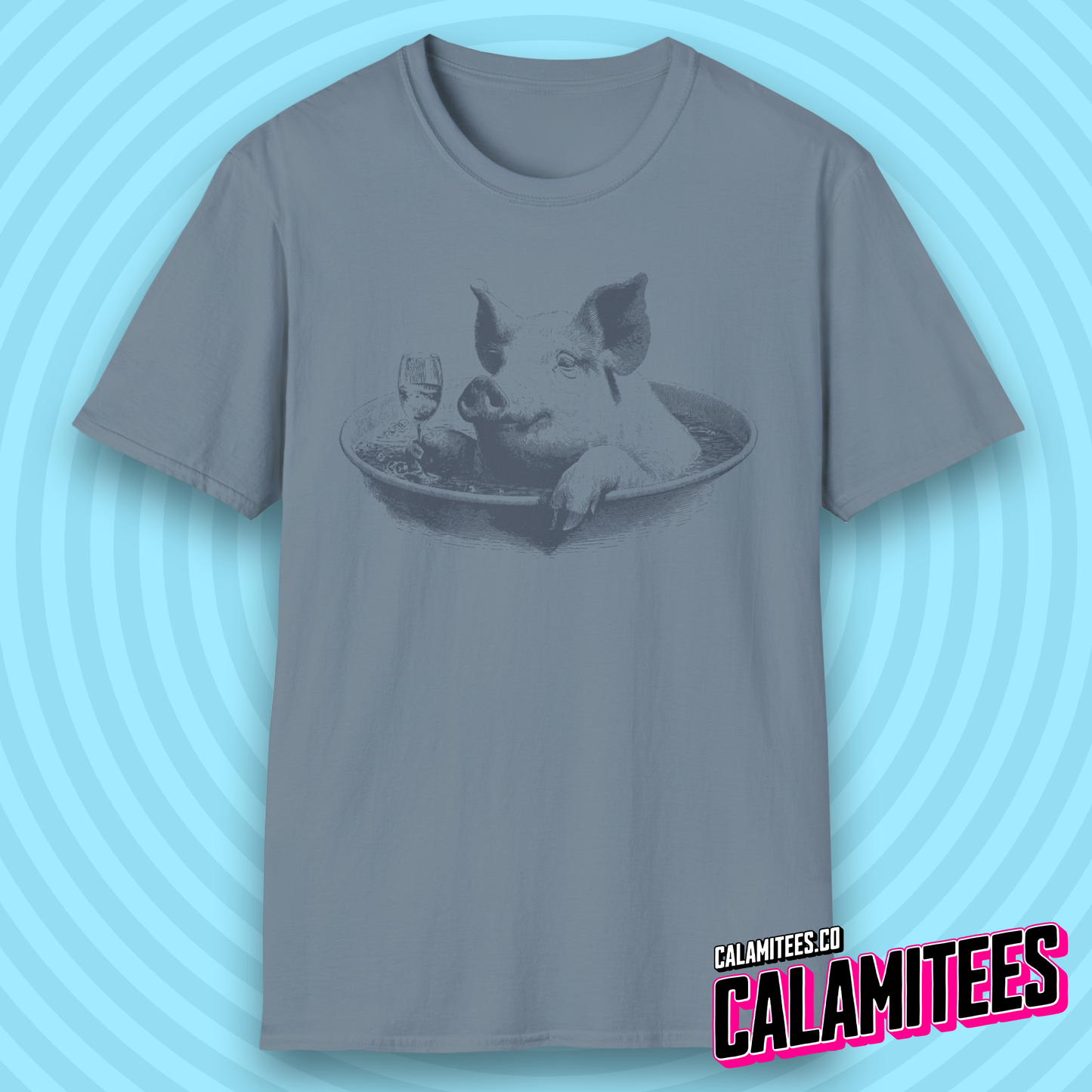 Swine & Wine Pig With a Wineglass Vintage Style Artwork T-Shirt