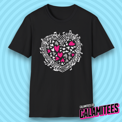 Symphony of Hearts Music Lover Musical Notes Artwork T-Shirt