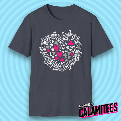 Symphony of Hearts Music Lover Musical Notes Artwork T-Shirt