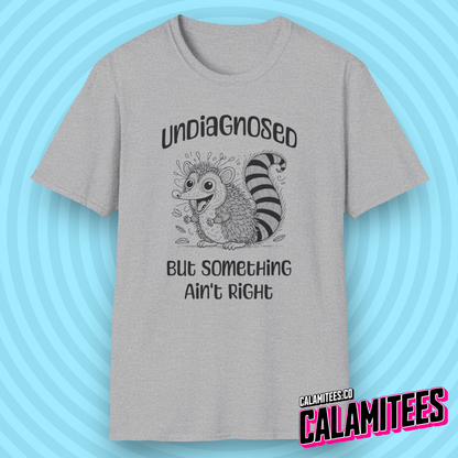 Undiagnosed But Something Ain't Right Funny Crazy Possum Opossum Raccoon Rodent Graphic Tee Sarcastic Humor T-Shirt CALAMITEES.co CalamiTees Shirt