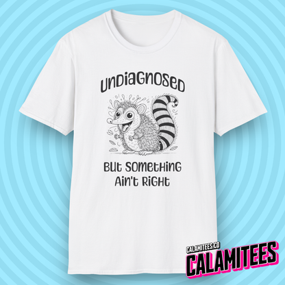 Undiagnosed But Something Ain't Right Funny Crazy Possum Opossum Raccoon Rodent Graphic Tee Sarcastic Humor T-Shirt CALAMITEES.co CalamiTees Shirt